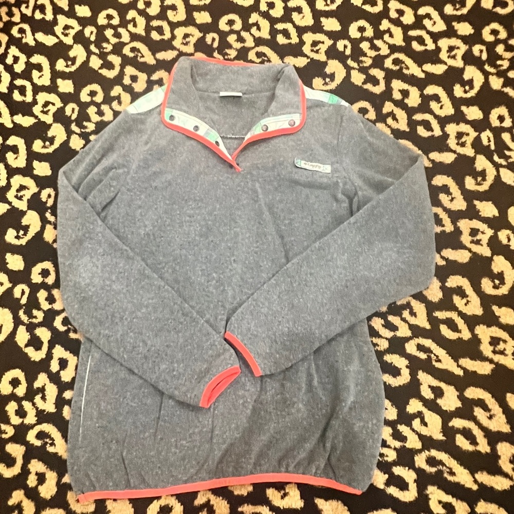Women’s Columbia Pull over 1/4 zip fleece with green and pink plaid accents